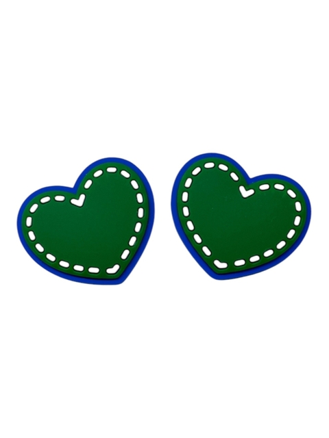 APLIQUE EMBORRACHADO CORAÇÃO PESPONTADO VERDE E AZUL 3CM (2 UNIDADES)