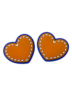 APLIQUE EMBORRACHADO CORAÇÃO PESPONTADO LARANJA E AZUL 3CM (2 UNIDADES) - comprar online