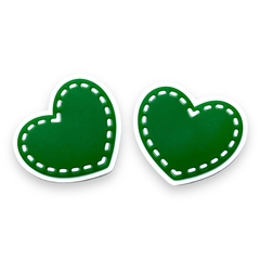 APLIQUE EMBORRACHADO CORAÇÃO PESPONTADO VERDE E BRANCO 3CM (2 UNIDADES) - comprar online