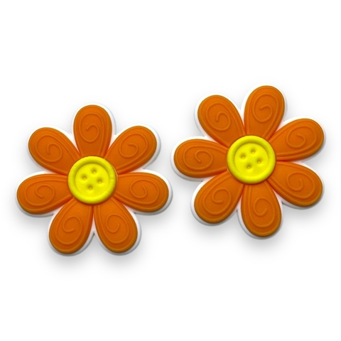 APLIQUE EMBORRACHADO FLOR DETALHE BOTAO LARANJA (2 UNIDADES)
