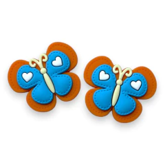 APLIQUE EMBORRACHADO BORBOLETA PESPONTADA LARANJA E AZUL (2 UNIDADES) - Sonhos da Lorena