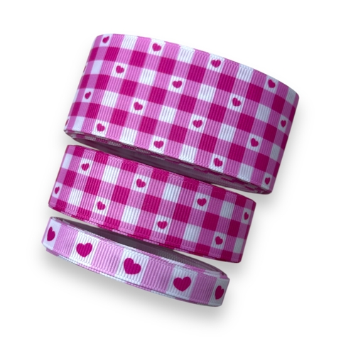 FITA GORGURÂO ESTAMPADA XADREZ CORAÇÃO ROSA MEDIO(3 METROS) - comprar online
