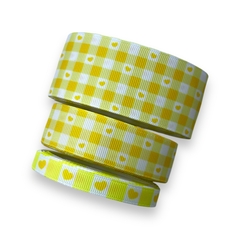 FITA GORGURÂO ESTAMPADA XADREZ CORAÇÃO AMARELO (3 METROS) - comprar online