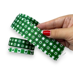 FITA GORGURÂO ESTAMPADA XADREZ CORAÇÃO VERDE BANDEIRA(3 METROS) na internet