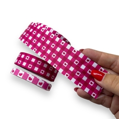 FITA GORGURÂO ESTAMPADA XADREZ CORAÇÃO PINK (3 METROS) na internet