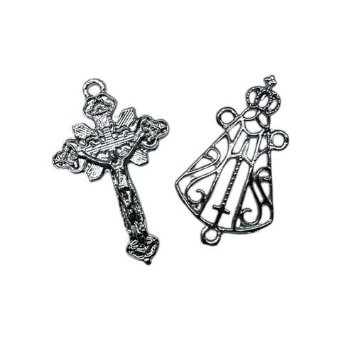 CRUCIFIXO E ENTREMEIO NOSSA SENHORA APARECIDA PARA TERÇO PRATA - comprar online