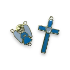 CRUCIFIXO E ENTREMEIO ANJINHO PARA TERÇO AZUL - comprar online