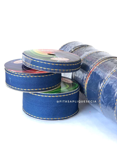 FITA JEANS SINIMBU COM PESPONTO AMARELO COR:01 ROLO COM 10 METROS