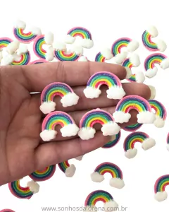 APLIQUES DE RESINA ARCO IRIS TONS CANDY COM NUVEM 2CM (5 UNIDADES) - comprar online