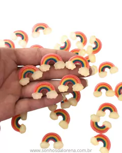 APLIQUES DE RESINA ARCO IRIS TONS QUENTES COM NUVEM 2CM (5 UNIDADES) - comprar online