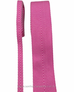 FITA POLIESTER TWILL ROSA PINK COM LISTRAS PEÇA COM 3 METROS