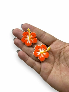 APLIQUE ACRILICO FLOR HIBISCO/MOANA LARANJA 3CM (02 UNIDADES) - comprar online