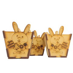 Maceta con conejo de Pascuas 9cm - Fibrofacil - Pack X 10unidades - Binomio woods