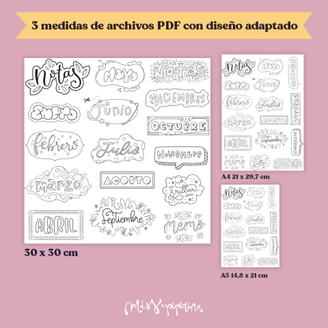 Meses Plantilla IMPRIMIBLE para colorear o para fiestas de arte