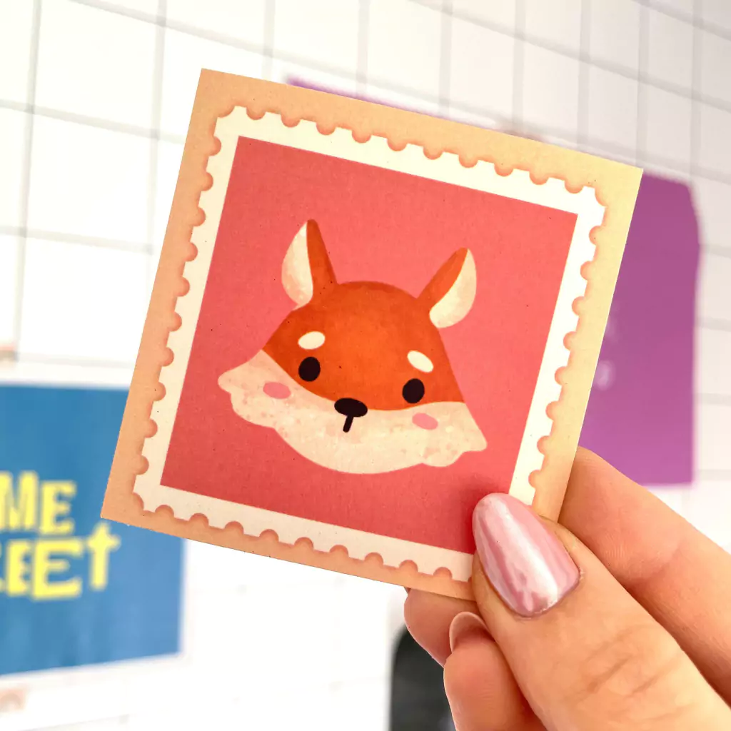 Sticker die cut OPP Estampilla Zorrito acuarela