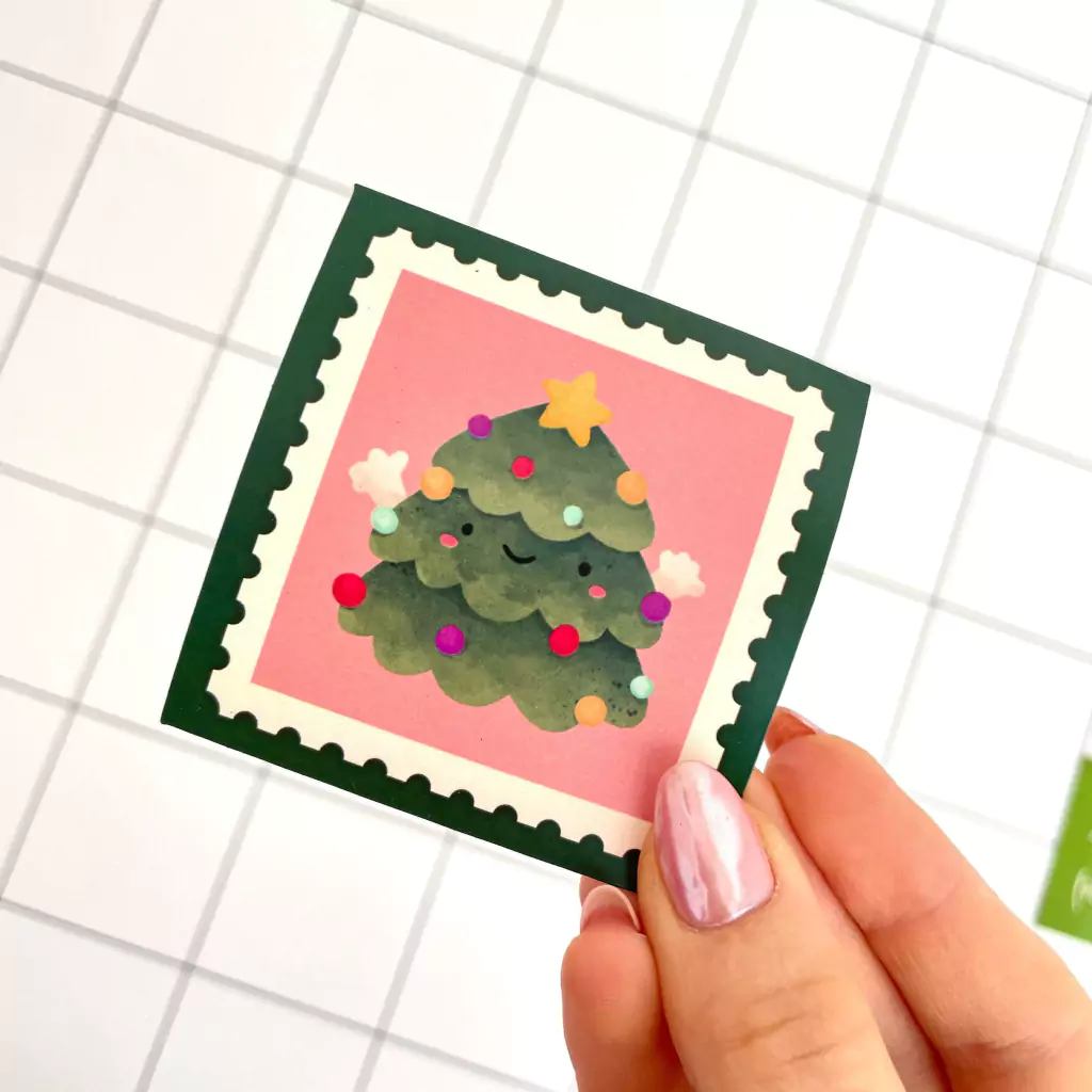 Sticker die cut OPP Estampilla Arbolito de navidad