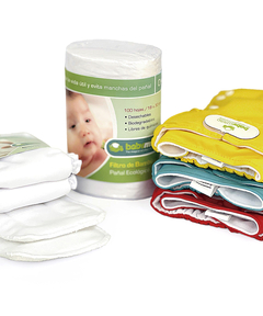 Paquete básico de inicio con 3 pañales unicolor + 2 absorbentes + 2 refuerzos + filtro bambu