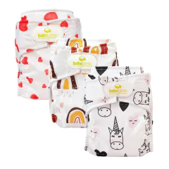 Pack x 3 Pañales Ecológicos Estampados con 3 Absorbentes Intercambiables + 3 refuerzos / unitalla de 0 a 30 meses