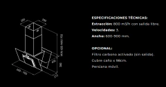 CAMPANA TST ISLA ESPEJO VIDRIO NEGRO 60 cm - TU COCINA