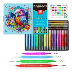 Set 36 Marcadores Kalour Doble Punta Al Agua Pincel y Liner