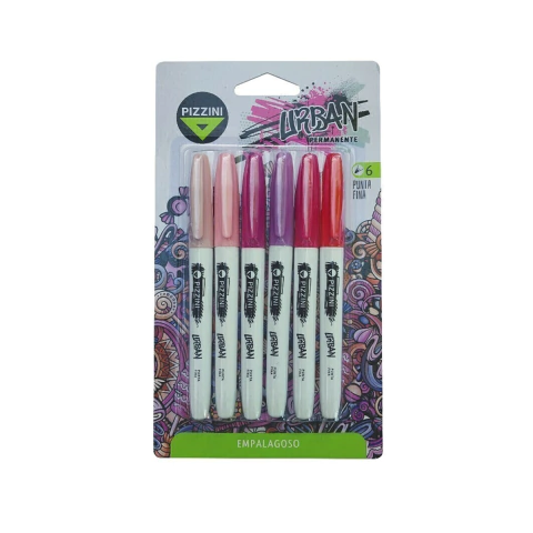 Marcador Pizzini Urban Permanente Empalagoso x 6 Colores