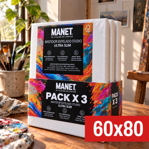 3 Bastidores Entelado Studio Ultra Slim 60x80cm 380gr Manet
