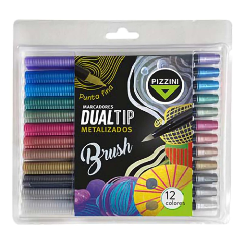 Marcadores Doble Punta Pizzini Dualtip x 12 Colores Metaliza - comprar online