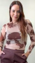 Blusa Tule Manga Longa Cow + Top Suplex Marrom - Aliá Brand