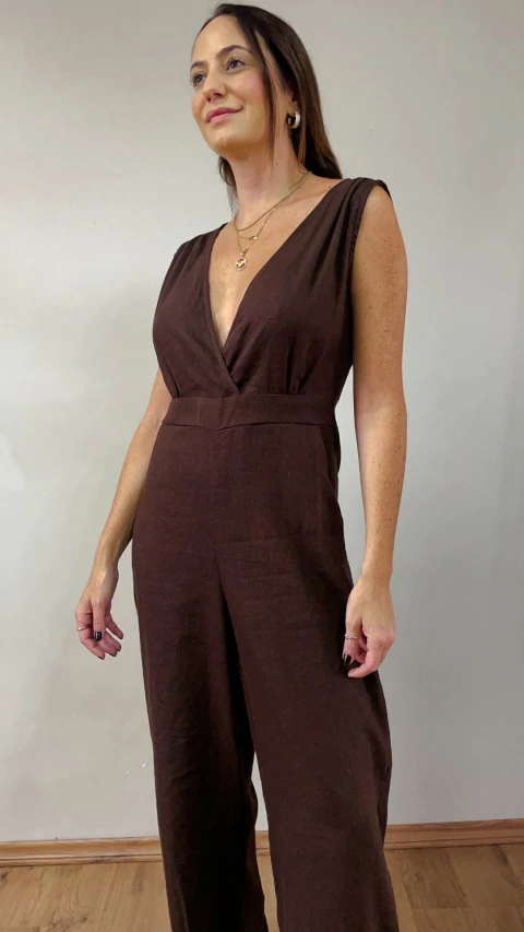 Macacão Linho Lika Marrom - comprar online