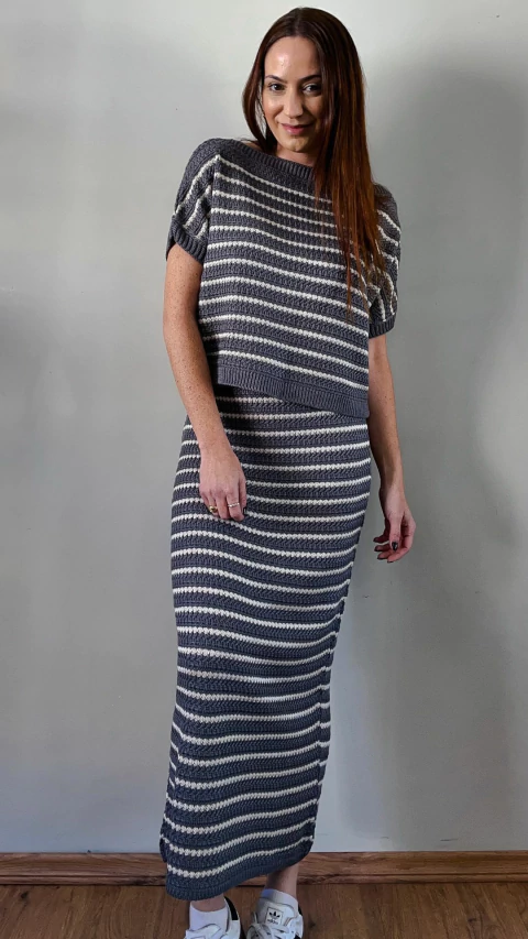 Saia Midi Tricot Gaia Cinza - comprar online