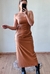 Vestido Midi Couro Sintético Marrom - Aliá Brand