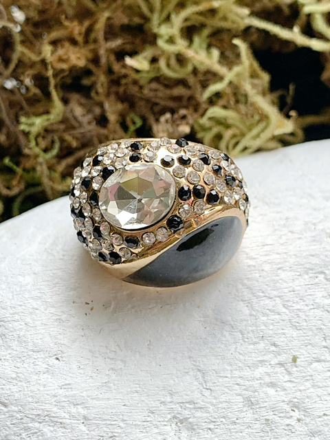 Anillo dorado y negro de strass MARCELLA