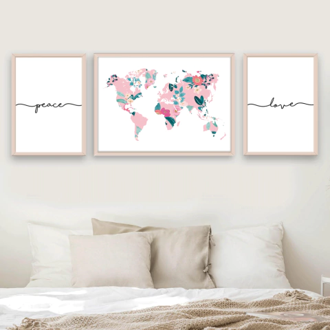 SET DE 3 CUADROS PEACE WORLD ROSA