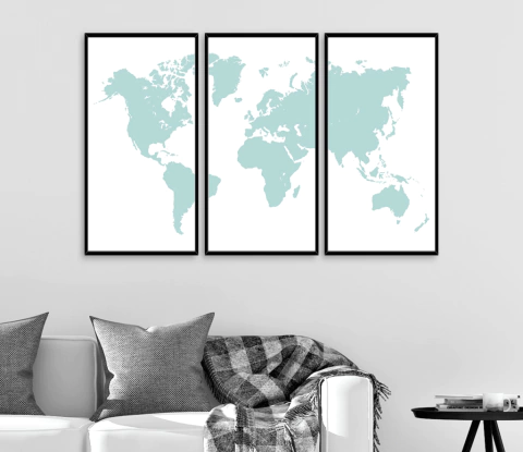 SET DE 3 CUADROS MAPAMUNDI AQUA - comprar online