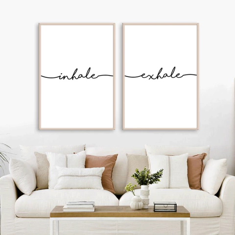 Set de 2 cuadros inhale y exhale - Marcos en color natural, blanco o negro.