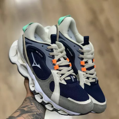 Tênis Masculino Wave Prophecy Beta Azul Bege Laranja