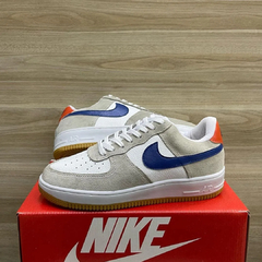 Tênis Masculino Air Force One Bege Azul Laranja