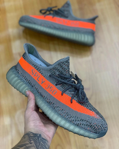 Tênis Masculino Yeezy Boost 350 Cinza Laranja