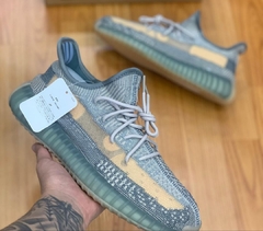 Tênis Masculino Yeezy Boost 350 Cinza Claro Laranja