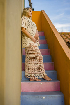 FALDA QUEENS (Prenda terminada combinada en crudo - rosa - beige)