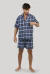 Pijama Smoking Curto Xadrez Azul-PC155 - loja online
