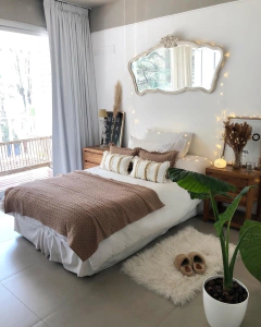 Juego pie de cama y 2 almohadones desflecados marrón (para plaza o plaza y media)