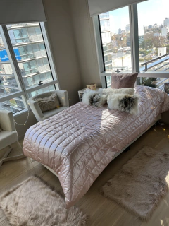 Pie de cama matelasé rosa (para 2 plazas/ queen/ king) - tienda online