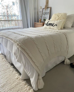 Manta borlas con torzadas (para dos plazas) - tienda online