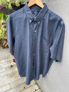 CAMISA LINO HOMBRE, MANGA CORTA AZUL en internet