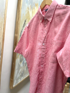 CAMISA HOMBRE LINO MANGA CORTA, FRAMBUESA