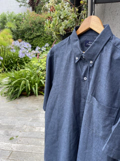 CAMISA LINO HOMBRE, MANGA CORTA AZUL - comprar online