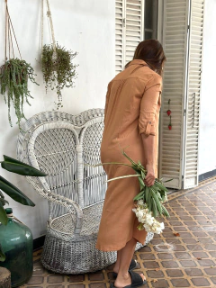 VESTIDO CAMISERO LARGO, TOSTADO - tienda online