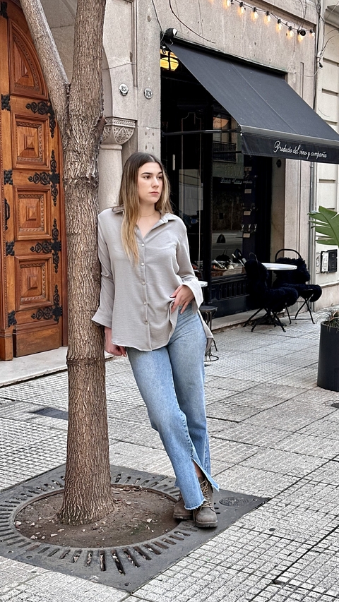 CAMISA LA BORDEVOY MUJER, GRIS MANGAS LARGAS
