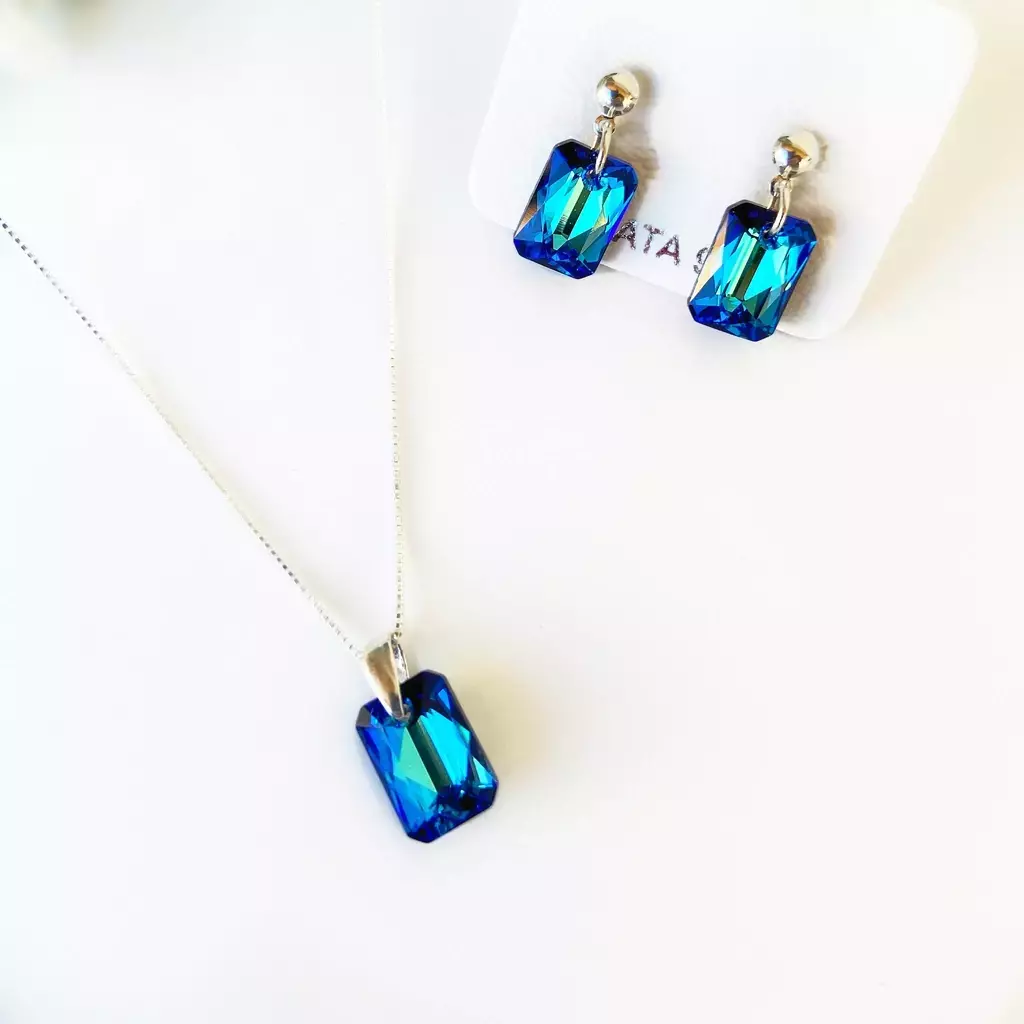 Conjunto Emerald Cut 11Mm - Bermuda Blue thumbnail 3